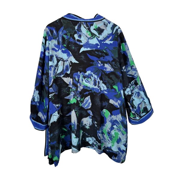 Bob Mackie boho floral artsy duster cardigan blue multi sz 2X - Picture 3 of 8
